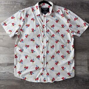 Sony PlayStation Men's Large Short Sleeve PS1 Logo Button Up White Shirt